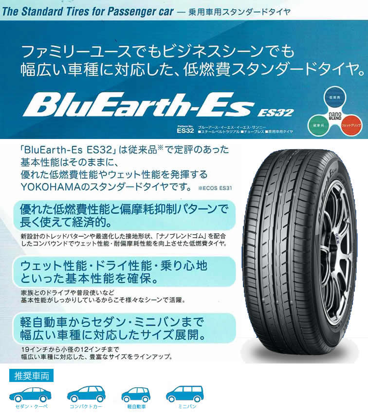 ヨコハマ〈YOKOHAMA〉BluEarth-Es ES32 245 94W スタンダード低燃費タイヤ 40R19 4本セット